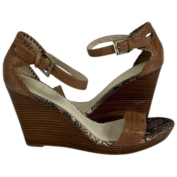 Jack Rogers Brown Wedge Sandals Womens Size 8.5 M Leather Bohemian Brazil Snake - Picture 4 of 16